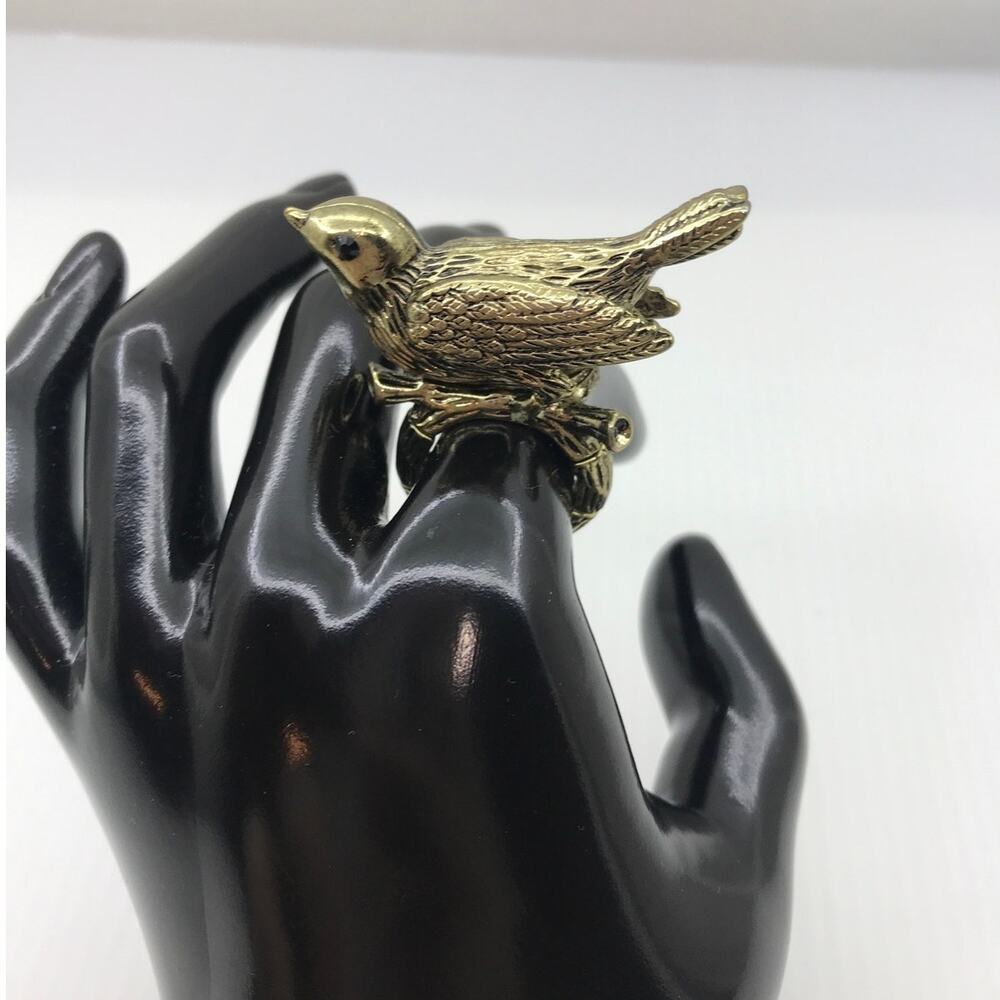 Y2K Whimsigoth Gold Bird Cocktail Stretchy Statement Ring 7.25